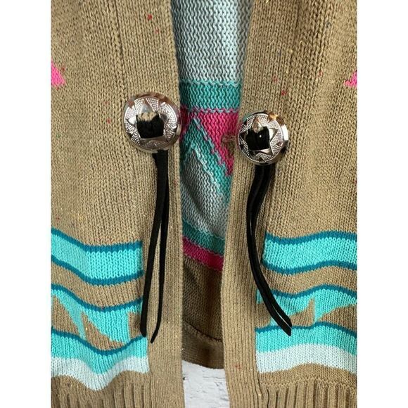 ROJA beige blue aztec southwestern knit waterfall open front cardigan XS NWT - Picture 3 of 8